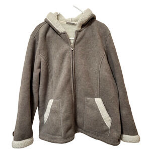 Denim&Co Gray Fleece Sherpa Lined Hoodie Full Zip Womens XL